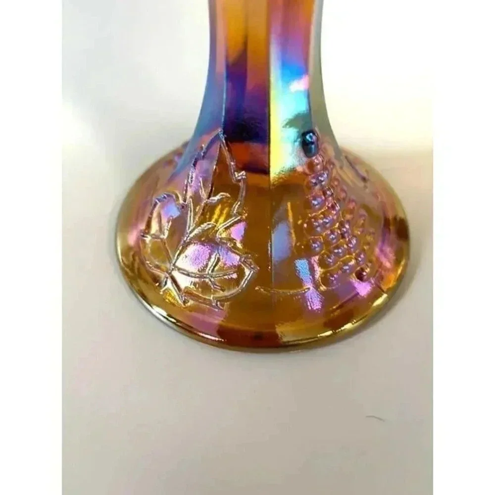 Vintage Amber Indiana Carnival Glass Iridescent Fruit Embellished Bowl
